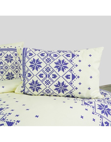 Látka metráž bavlna 100 % delux Etno krémovo-modré