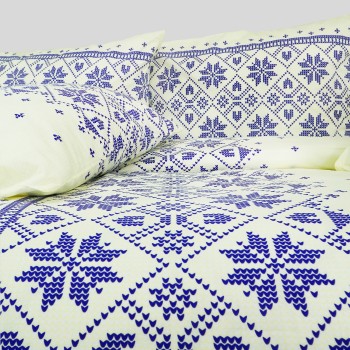 Látka metráž bavlna 100 % delux Etno krémovo-modré