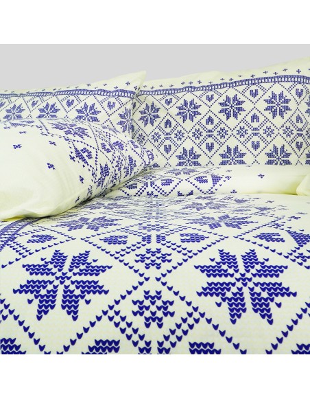 Látka metráž bavlna 100 % delux Etno krémovo-modré