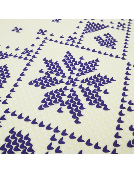 Látka metráž bavlna 100 % delux Etno krémovo-modré