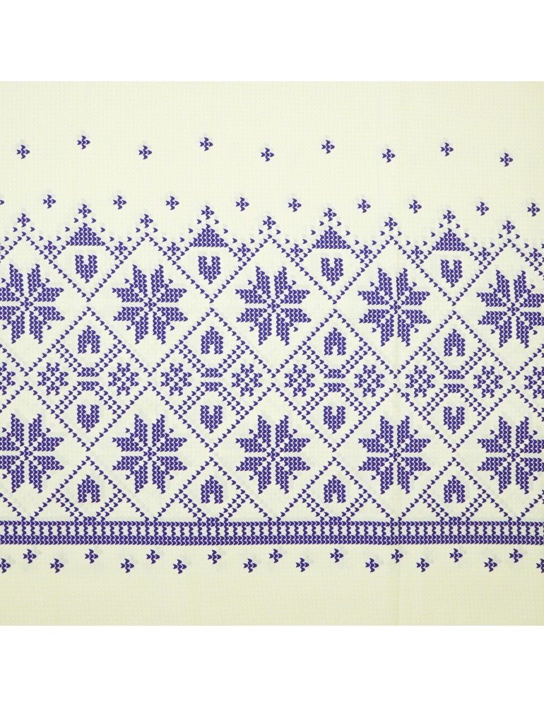 Látka metráž bavlna 100 % delux Etno krémovo-modré