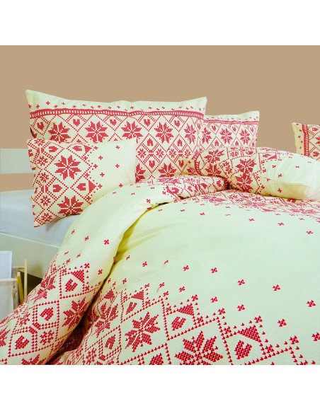 Látka metráž 100% bavlna delux Etno krémovo-bordové