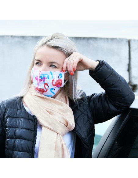 Ochranné rúško dvojvrstvové textilné Plameniak s gumičkou EMI