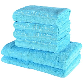 Sada tyrkysových bambusových osušiek a uterákov EMI