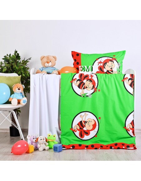 Obliecky_detske_bavlnene_vcielky_zeleno_cervene_EMI