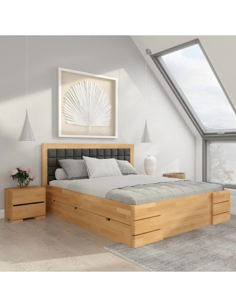 Posteľ čalúnená buková Gotland High so zásuvkami Visby