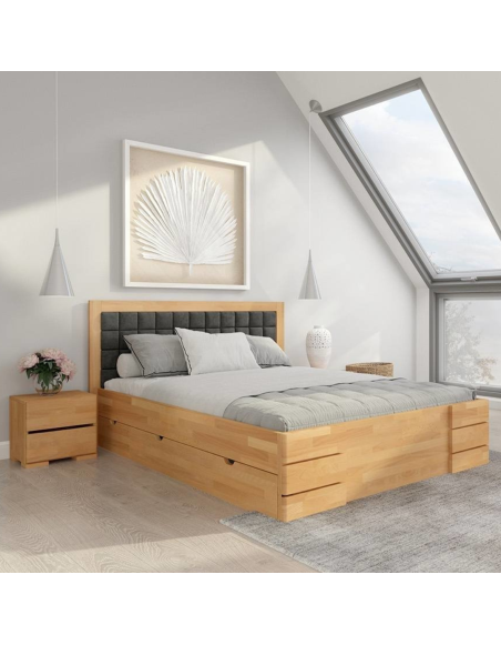 Posteľ čalúnená buková Gotland High so zásuvkami Visby