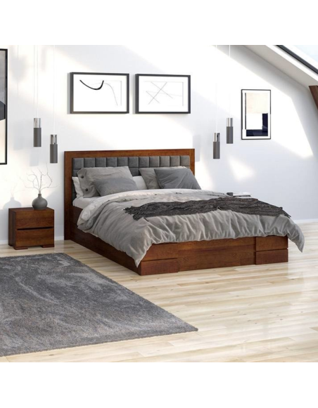 Posteľ čalúnená borovicová Gotland High so zásuvkami Visby