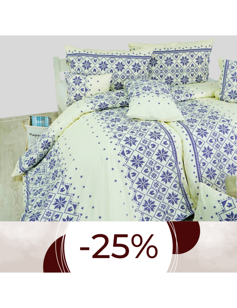 Obliečky bavlnené Etno krémovo-modré EMI