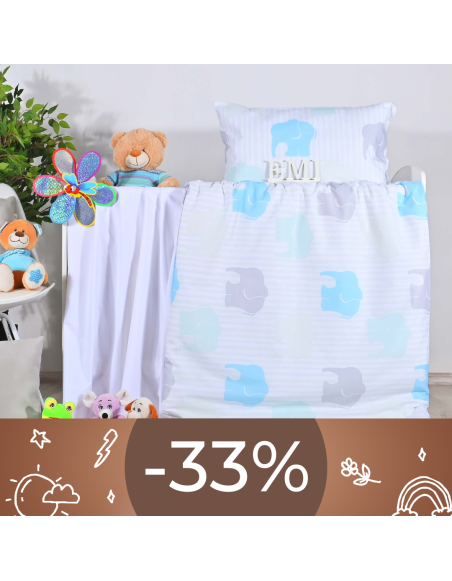 Obliečky detské bavlnené sloník tyrkysový EMI