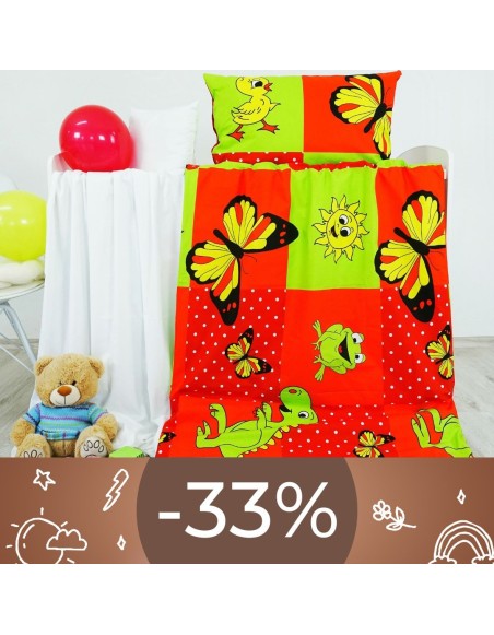 Obliečky detské bavlnené zvieratká červené EMI