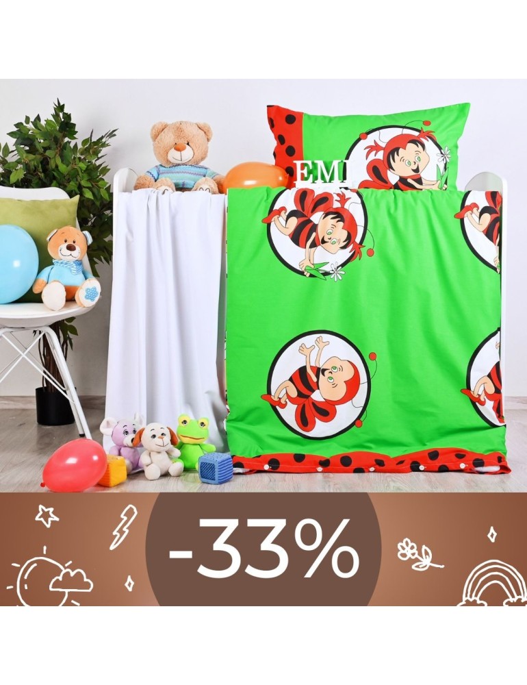 Obliečky detské bavlnené včielky zeleno-červené EMI