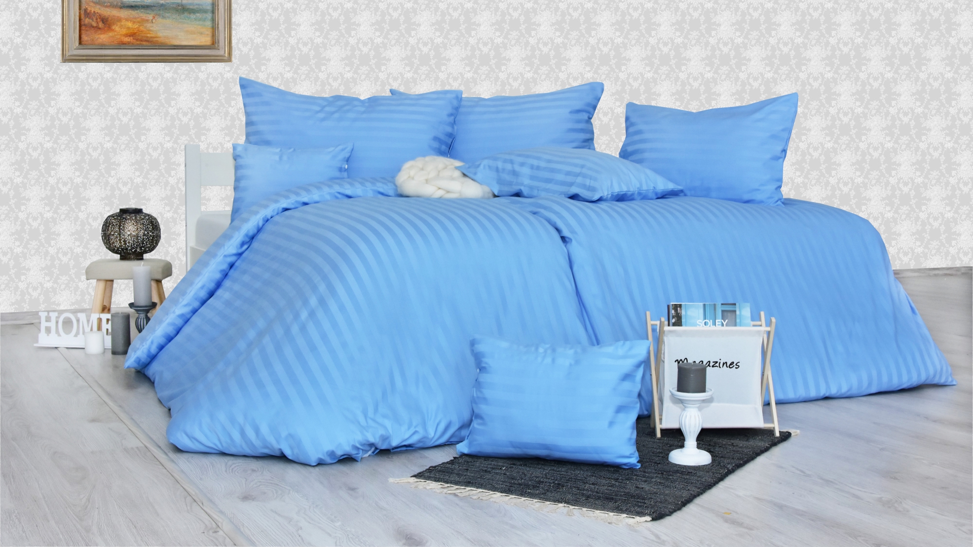 modré damaškové obliečky