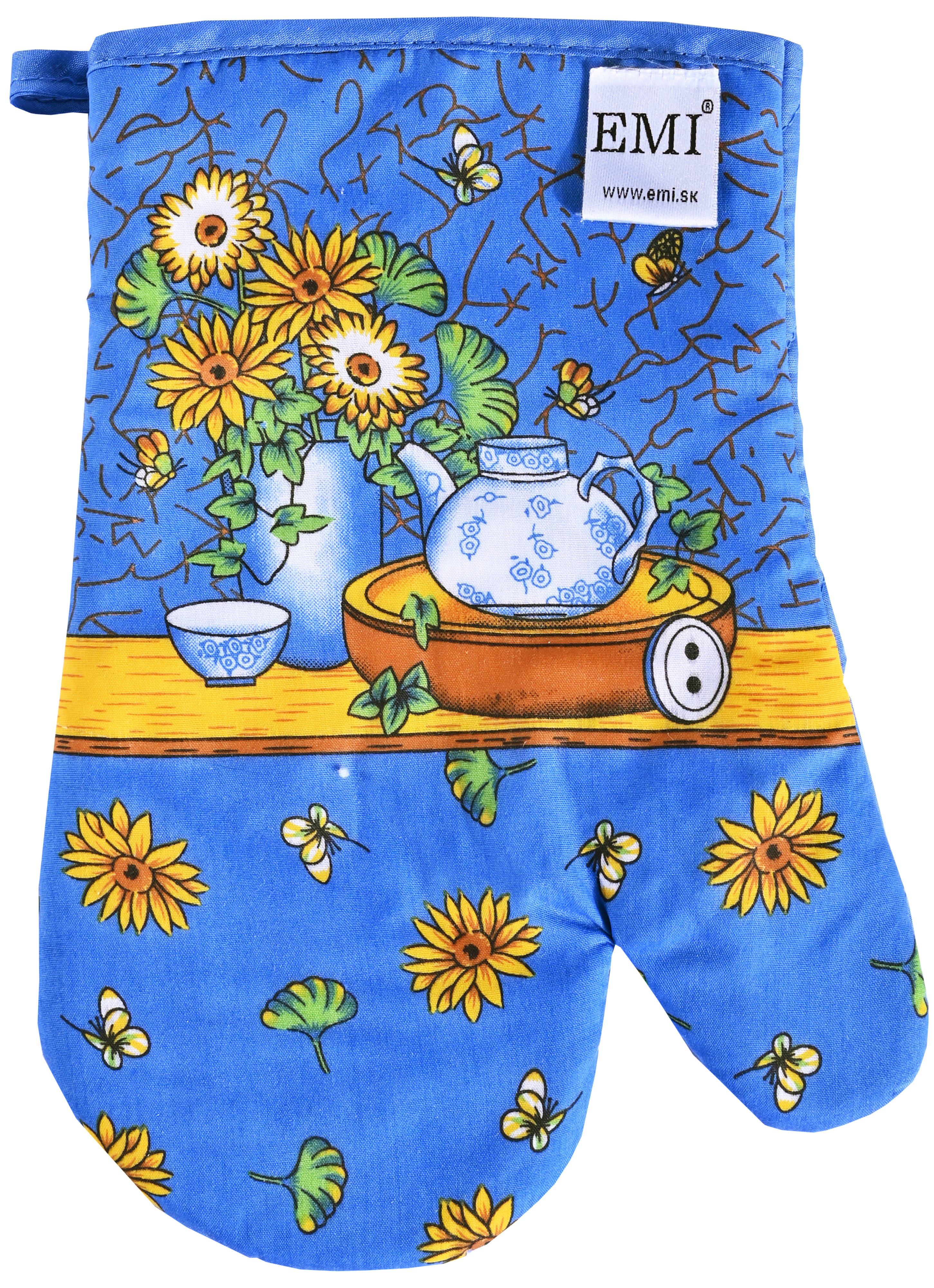 modrá kuchynská rukavica