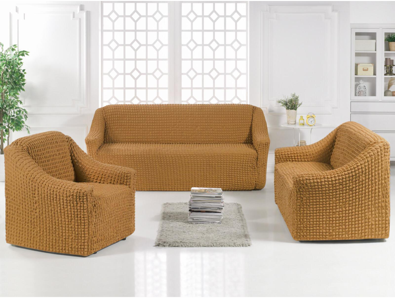 hnedý napínací poťah na gauč