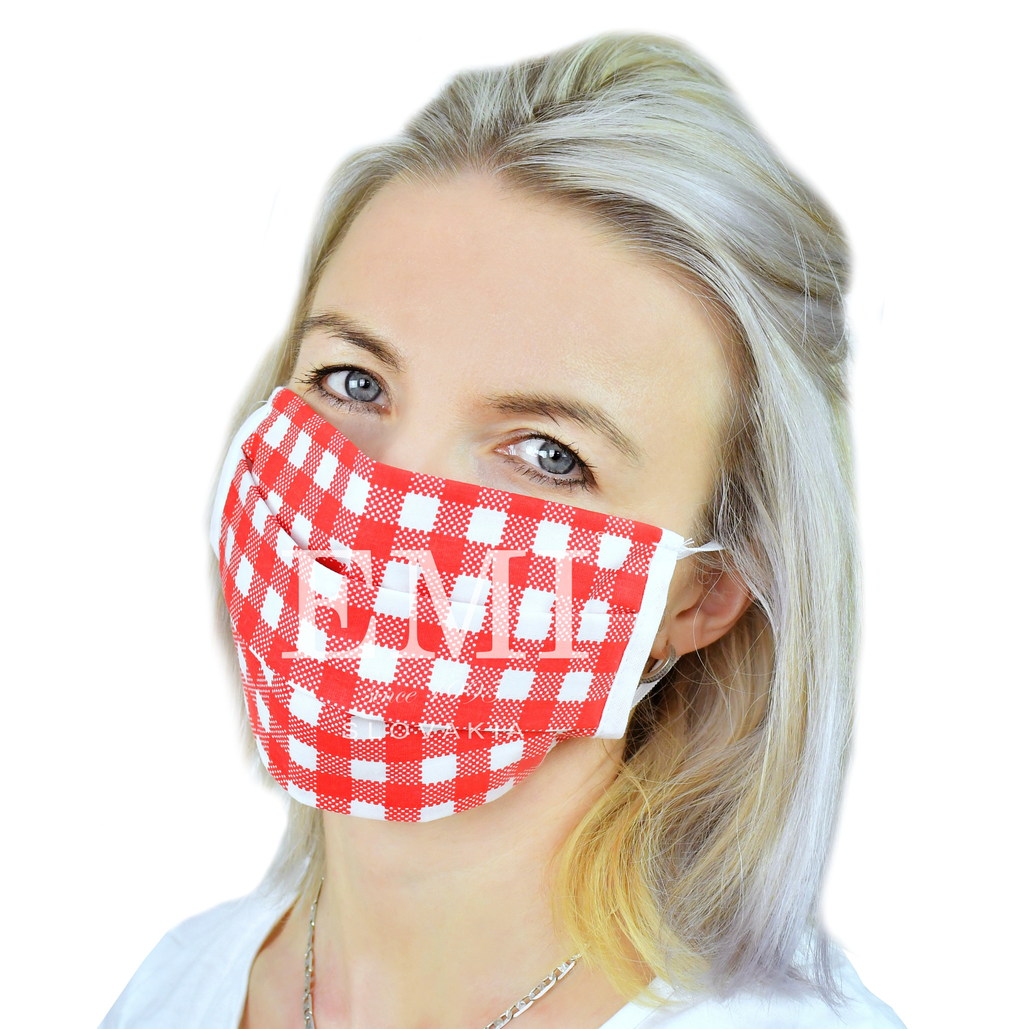 červené textilné rúško s gumičkou